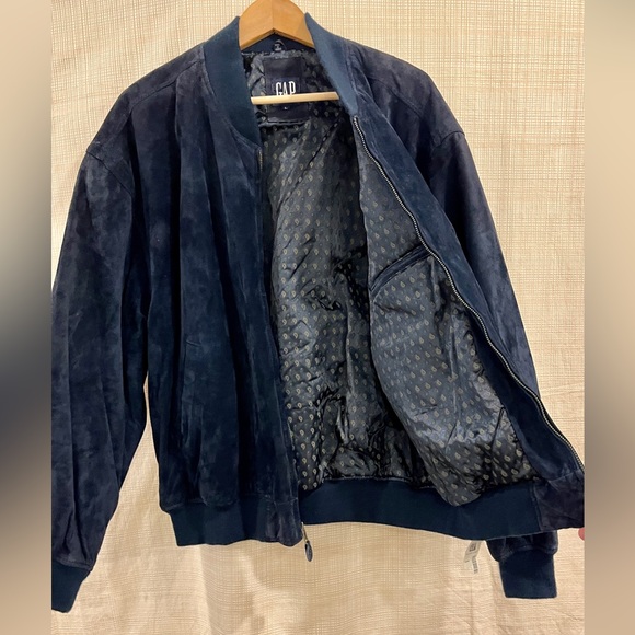 NWT GAP 100% Suede Leather Bomber Jacket Navy Blue Cropped Suede Outerwear - Picture 6 of 15